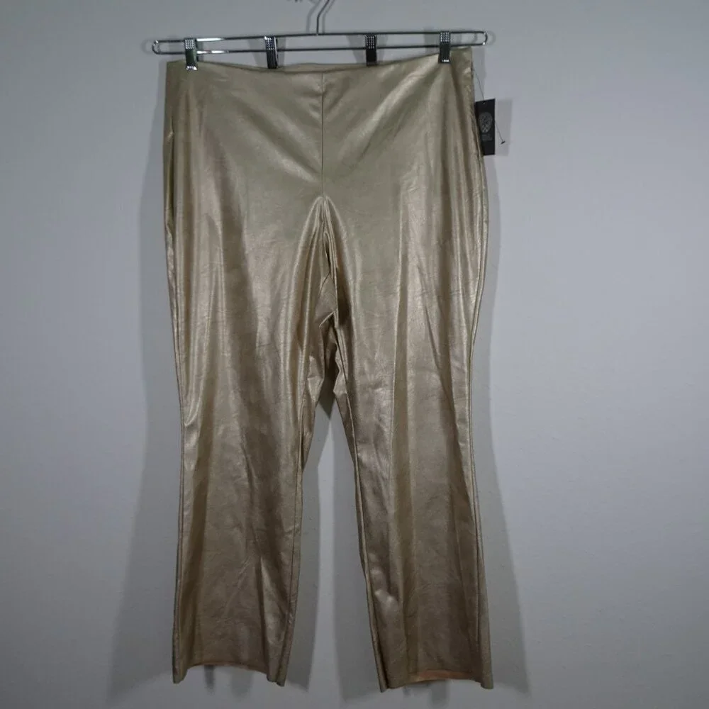 Vince Camuto Gold Pants Women's Plus Size 16W Straight Leg Party Holiday Vegan - Picture 2 of 11